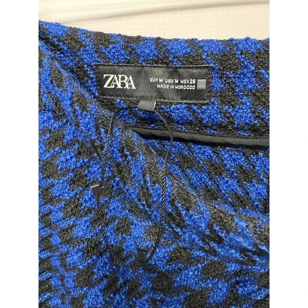ZARA Houndstooth Pleated Mini Skirt‎ Blue Black Womens Size M